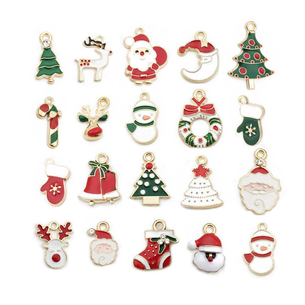 20Pcs Alloy Enamel Mixed Christmas Charms Pendant Decor Craft DIY Making Jewelry 