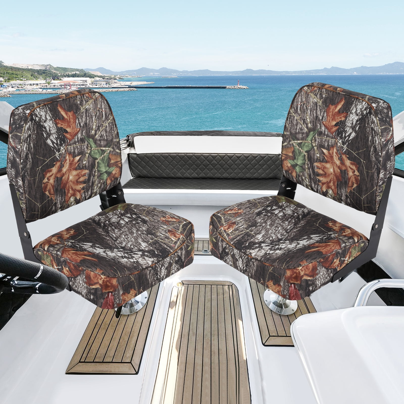 Kicctian 2 Pack High Back Folding Boat Seats with Thick Sponge Padding, Hinge & Fold-Down Design for Speedboat, Canoe or Sightseeing Boats,Multicolor