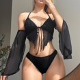 thumbnail image 4 of Afdoent Womens Bikini Sets Women's Three Piece Swimsuit Women's Solid Color Lace Up Beach Bikini Swimsuit Vacation Outfits, 4 of 5