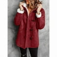 thumbnail image 5 of Women'S Fleece Collar Long Sleeve Hooded Button-Down Jacket with Pockets Wine Red XXL, 5 of 7