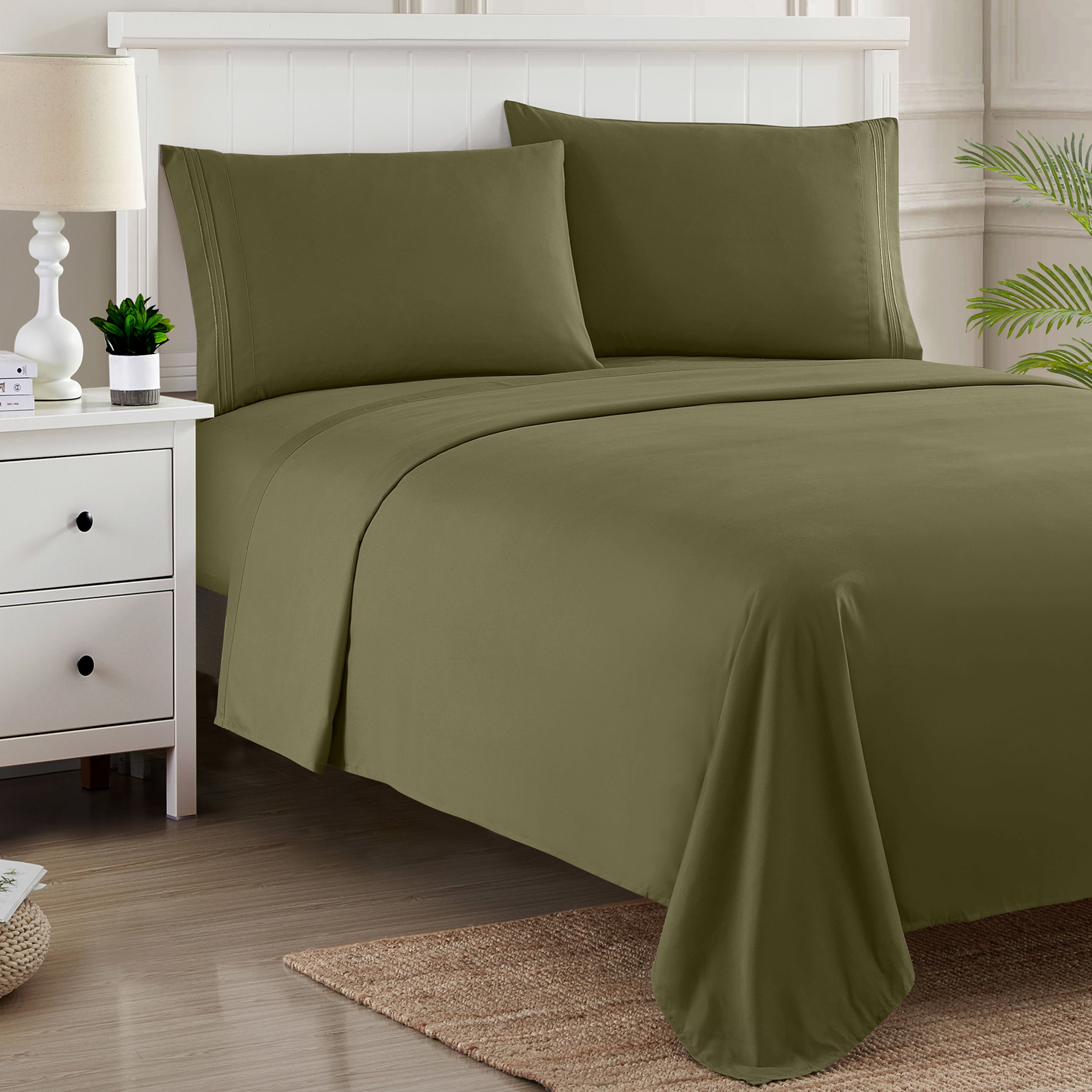 Sweet Home Collection 1800 Series Bed Sheets - Extra Soft Microfiber Deep Pocket Sheet Set - Olive Green, Queen