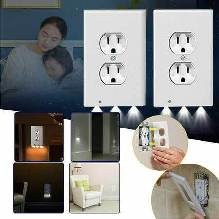 Night Plate Plug Cover 3LED Lights Angel Wall Outlet Cover Hallway Bathroom Double