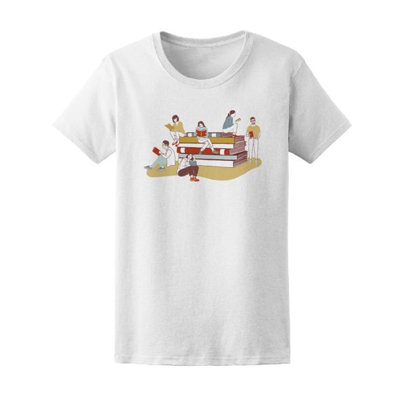 Trendy Readers On Giant Books Tee Women's -Image by Shutterstock