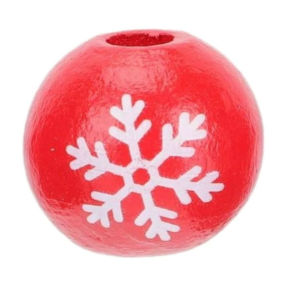 Christmas Wood Beads, 2 Style White Red Craft Beads Snowflake Round Wooden Spacer Beads for Christmas Winter Jewelry Making DIY Craft Ornament Supplies,for DIY Jewelry and Wreaths,Red,0.6x0.6"