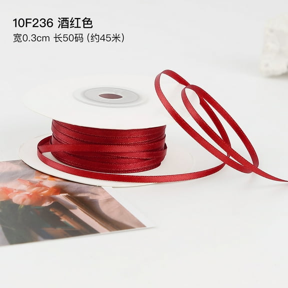 Auroal 2 rolls of wine red thin satin ribbon -0.12in wide, 50 yards long double-sided satin ribbon, solid color craft satin ribbon roll, gift tie and party decoration ribbon