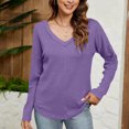 thumbnail image 6 of Horkkom Long Sleeve Shirts for Women Casual V Neck Solid Color Tops Comfy Loose Layer T Shirts, Gifts for Women, 6 of 9