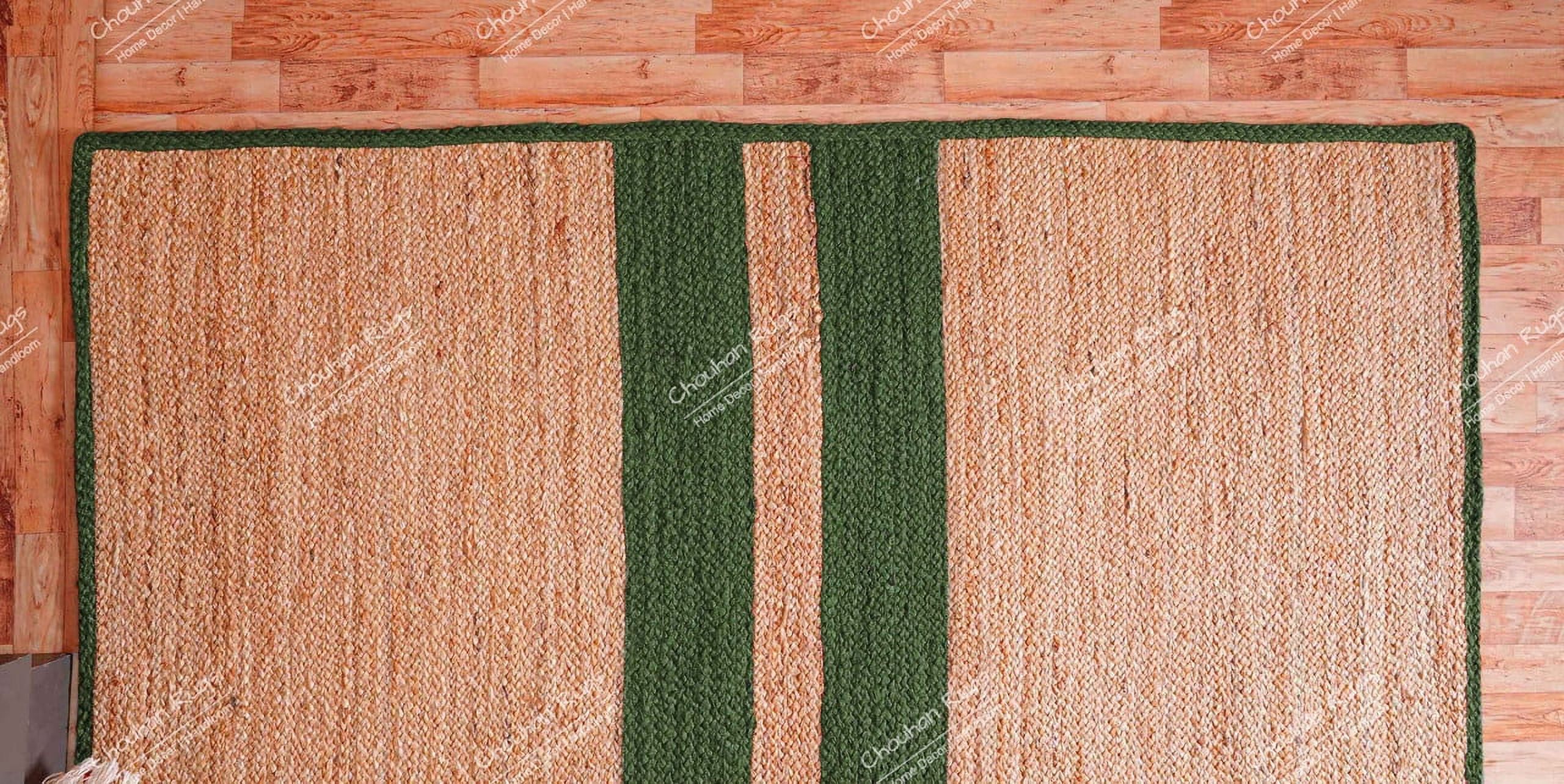 Chouhan Rugs Natural Jute Green Lined Rug Bohemian Rug Decor Rug Handwoven Rug Custom Rug Decorative Rug