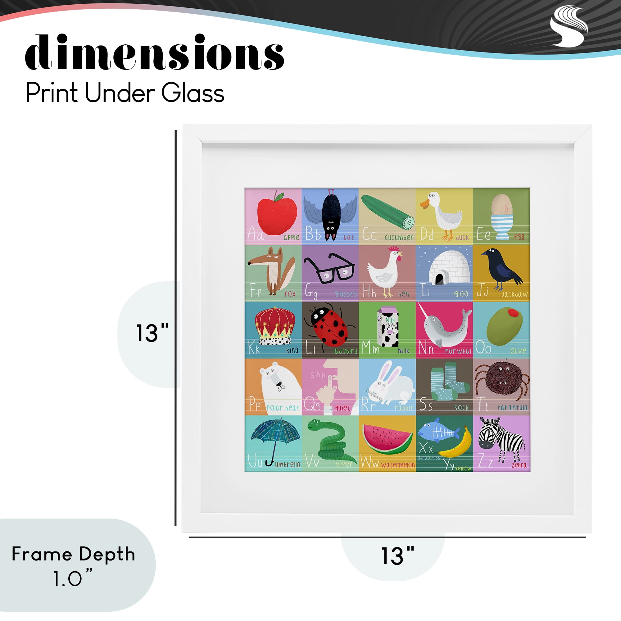 Stupell Industries Alphabet Learning First Words White Framed Print Under Glass, design by Carla Daly