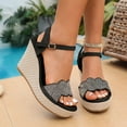 thumbnail image 2 of Rokment Womens Glitter Rhinestones Espadrilles Wedge Sandals Elegant Trendy Open Toe Ankle Strap Platform Chunky High Heels Beach Summer Casual Dressy Shoes for Bride Wedding Black Size 6.5, 2 of 6