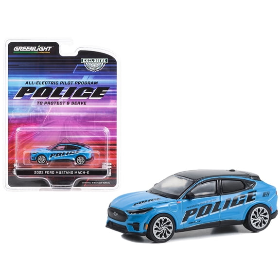 2022 Ford Mustang Mach-E Police Blue with Black Top "All-Electric Pilot Program Vehicle" "Hobby Exclusive" Series 1 64 Diecast Model Car by Greenlight
