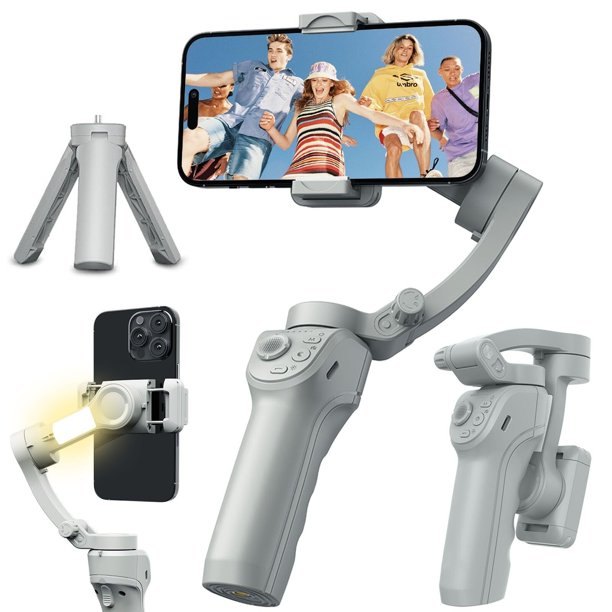 Estabilizador 3 Ejes para Celular, AI Estabilizador para Celular de Seguimiento Facial, Tener con luz de Relleno y Control de Gestos, Adecuado para Vlog, Youtube, TikTok en Android e iOS