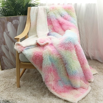 Rainbow plush throw blanket hotsell