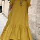 thumbnail image 1 of Vestido Casual De Talla Grande, Vestido De Smock Sólido De Cuello Redondo Con Mangas Enrolladas Y Bolsillos Para Mujer, 1 of 4