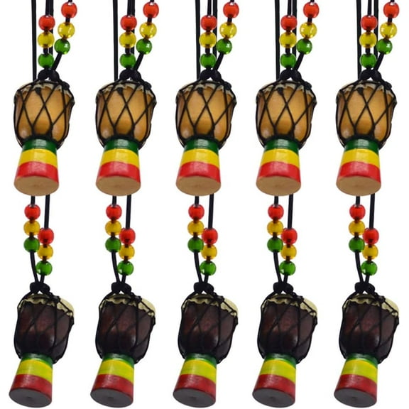 10Pcs Instrument Necklaces Wooden Classic Djembe Drum Mini Pendant African Drum Bongos Percussion Jewelry Necklace Drums for Kids Adults Party Supply School Gift