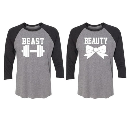 Beast - Beauty Couple Matching 3/4 Raglan Tee Valentines Anniversary Christmas Gift Men X-Large Women (The Best Couple Shirt)