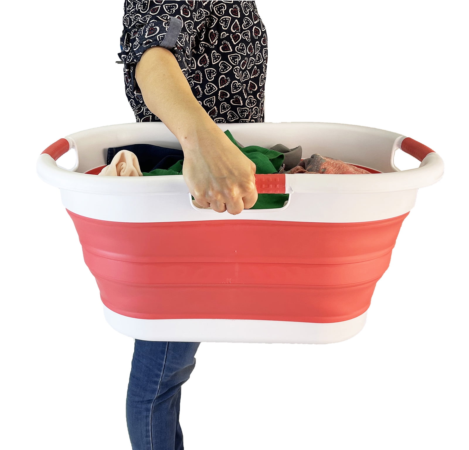 SAMMART 40L (10.5 gallon) Collapsible Plastic Laundry Basket - Foldable Storage Container- Portable Washing Tub - Space Saving Hamper
