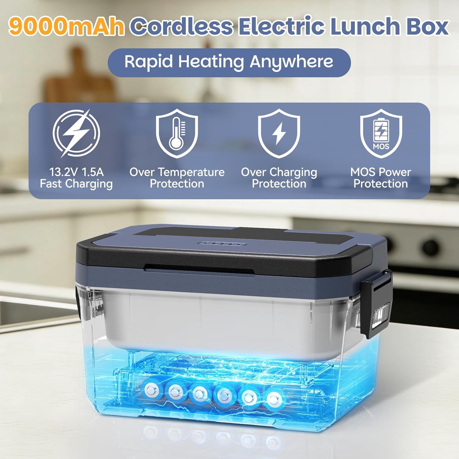 Netraty Cordless Electric Lunch Box for Adults, APP Control Heated Lunch Box Food Warmer 9000mAh Rechargeable Self Heating Lunchbox, Fast Heated for Work/Outdoor/Christmas White Elephant Gifts