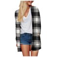 thumbnail image 5 of idosla Women's Open Front Long Cardigan Draped Snap Buffalo Plaid Shirt Kimono Cardigan Knit Sweater (Black, S), 5 of 7