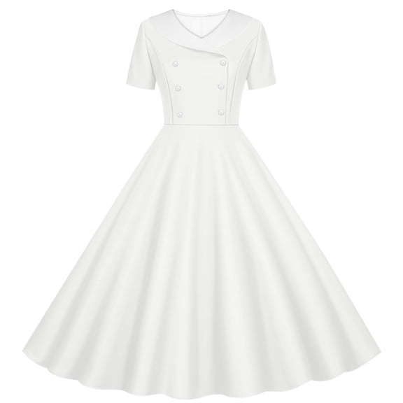 Zpanxa Girl Dress Girl's Twirly Skater Dress Solid Stretch Short Sleeve Turndown Collar School Recital Dresses White 7 Years