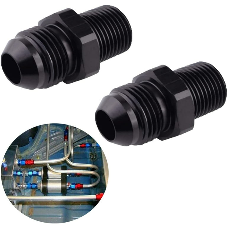 6AN Male Flare to 1/4 NPT Pipe Fitting Adapter, 2pcs Aluminum Straight 6AN  to 1/4 NPT Adapter for Automotive Replacement Fuel System Fittings. ( Black  ) 