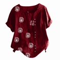 thumbnail image 3 of Pisexur Hauts Grande Taille pour Femmes Été T-Shirts à Manches Courtes Col Rond Imprimé Pissenlit Hauts Amples Blouses Confortables en Lin, 3 of 4