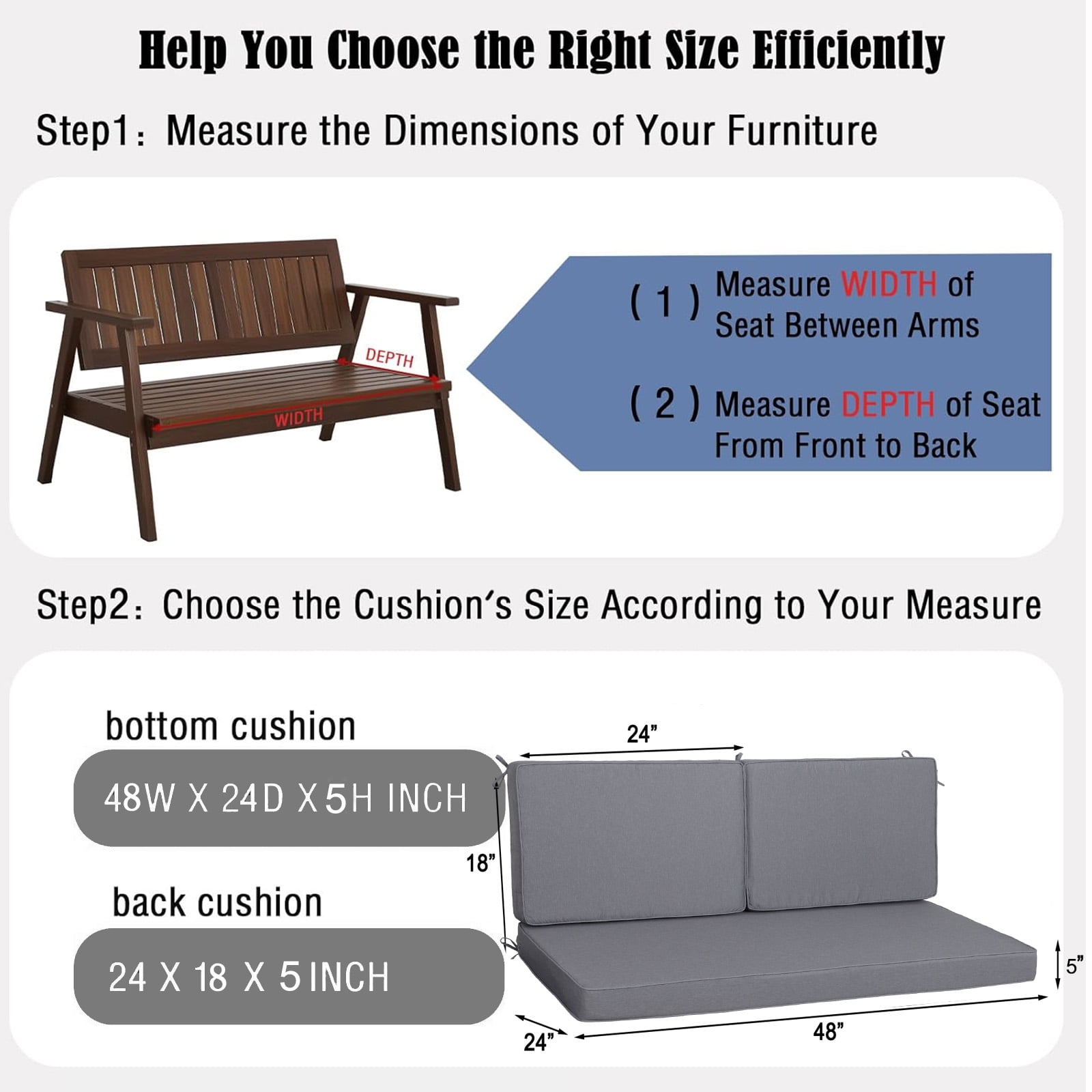swing Outdoor Loveseat Cushion Set 48 x 25 inch,Waterproof Weather & Fade Resistant Seat and Backrest Cushion Set for Couch, Swing, Bench