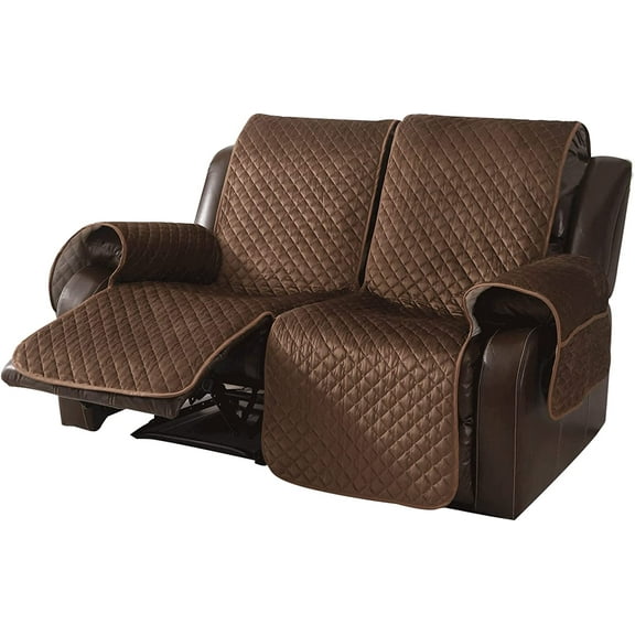 Non Slip Recliner Sofa Covers,Velvet Waterproof Recliner Couch Covers for 2 seat,Washable Reclining Couch Cover Furniture Protector for Dogs,Pets (Brown, 2 Seater)