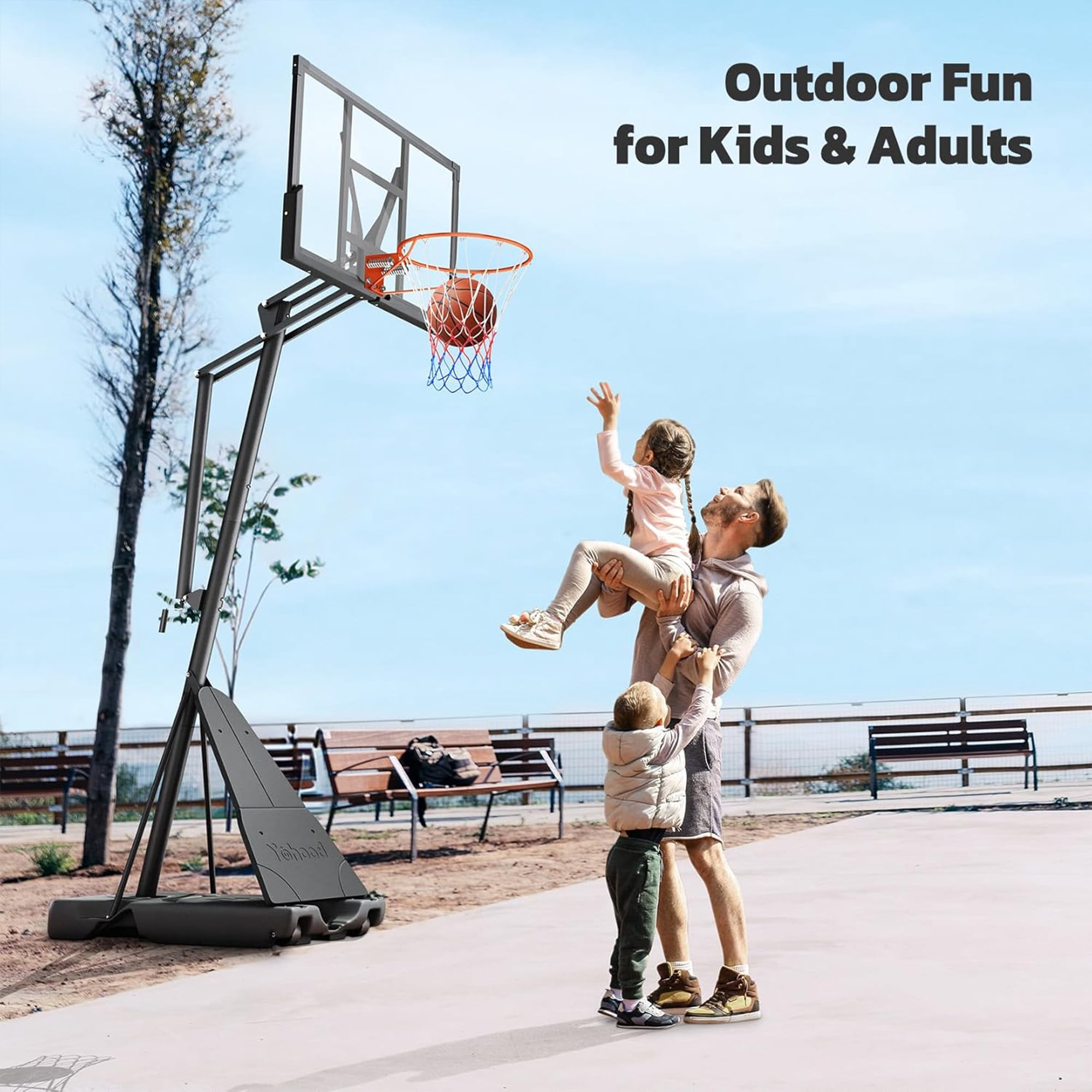 Toremore 44" Basketball Hoop Outdoor Adjustable, 5.25-10FT Portable Basketball Hoop Goal System with Shatterproof PC Backboard and Larger Base for Kids Youth and Adults