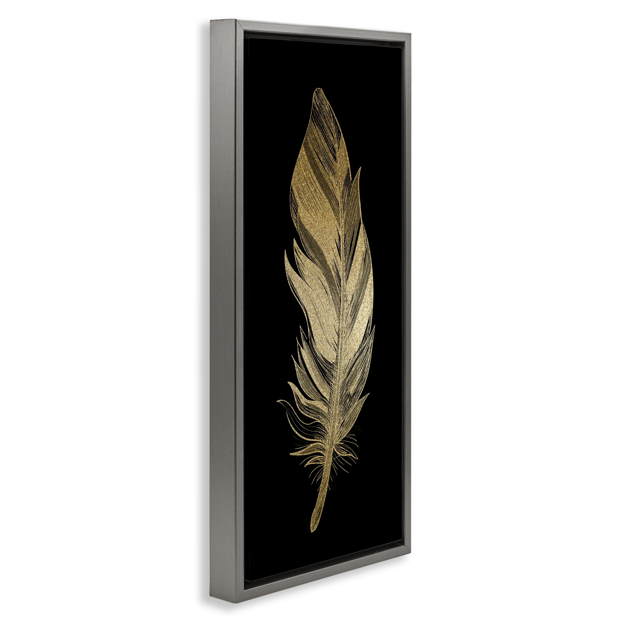 Glam Lined Feather Gray Framed Floater Canvas Wall Art, design by Kim Allen