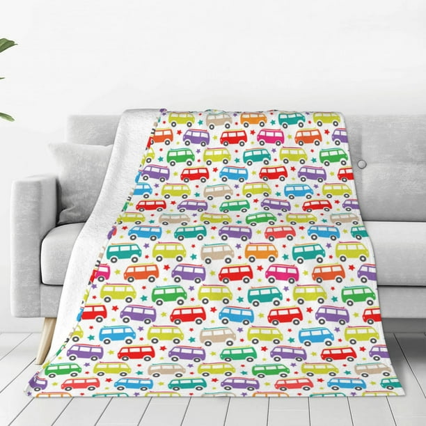 Balery Colorful Bus Manta de Felpa Suave y Acogedora – Cobija de Franela Aterciopelada para Cama, Lavable y Cálida para Sofá, Mascotas, Transpirable-60"x50"