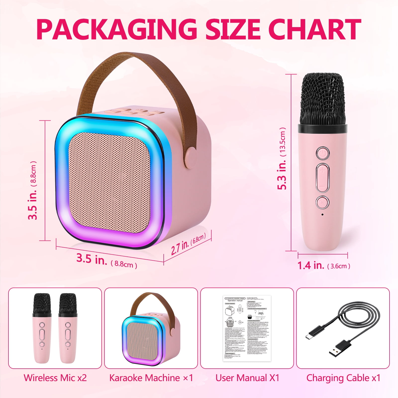 JELLOO Mini Karaoke Machine Portable Bluetooth Speaker with 2 Wireless Mic for Kids, Karafun Premium Songs for All Ages, Christmas Birthday Gifts for Girls Boys