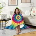 thumbnail image 4 of Wearable Blanket,Colorful Tie Dye Mandala Pattern Hooded Wearable Flannel Blanket for Adults & Teens,Winter Poncho Shawl Wrap Cape Cozy Anti-Pill,60"x80", 4 of 5