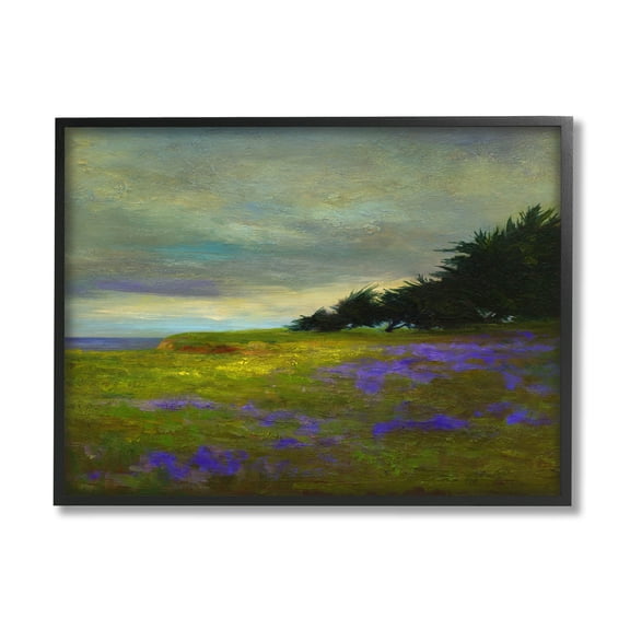 Stupell Industries Seaside Purple Meadow Flowers Painting Black Framed Art Print Wall Art, Design by Sheila Finch