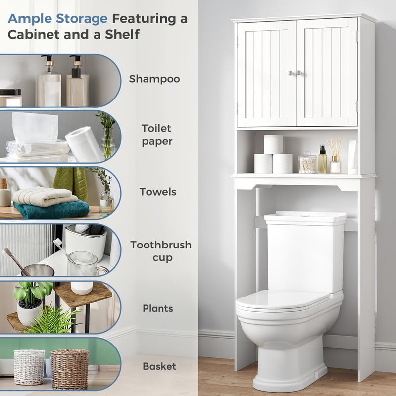 Gianna Wooden Over-the-Toilet Storage Rack, Bathroom Organizer Shelf for Toilet & Towels, Freestanding Toilet Shelf，White