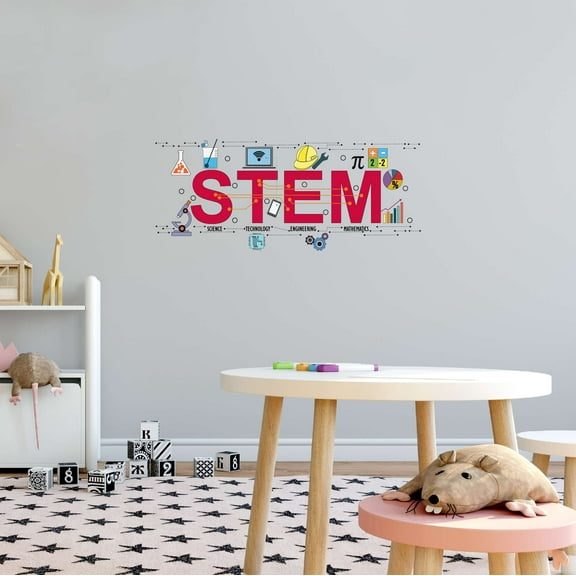 Science Kid Stem Science Technology Engineering Math Lab Study Experiments Atoms Microscope Apple Scienctist Test Tubes Algebra Geometry Holiday Decorating Wall Decal Sticker - Size: 10 In X 4 In