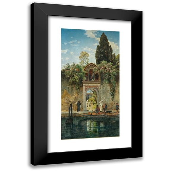 Hermann David Salomon Corrodi 9x14 Black Modern Framed Museum Art Print Titled - Venice, at the Gate of the Island Monastery of San Lazzaro