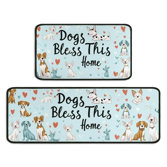 Welcome Dog Paw Print Kitchen Rugs and Mats Set Of 2 - Dog Kitchen Mat Washable Dog Paw Kitchen Decor - Non-Slip Floor Mats for Home Kitchen Decor Gifts - 17x30 and 17x47 Inch