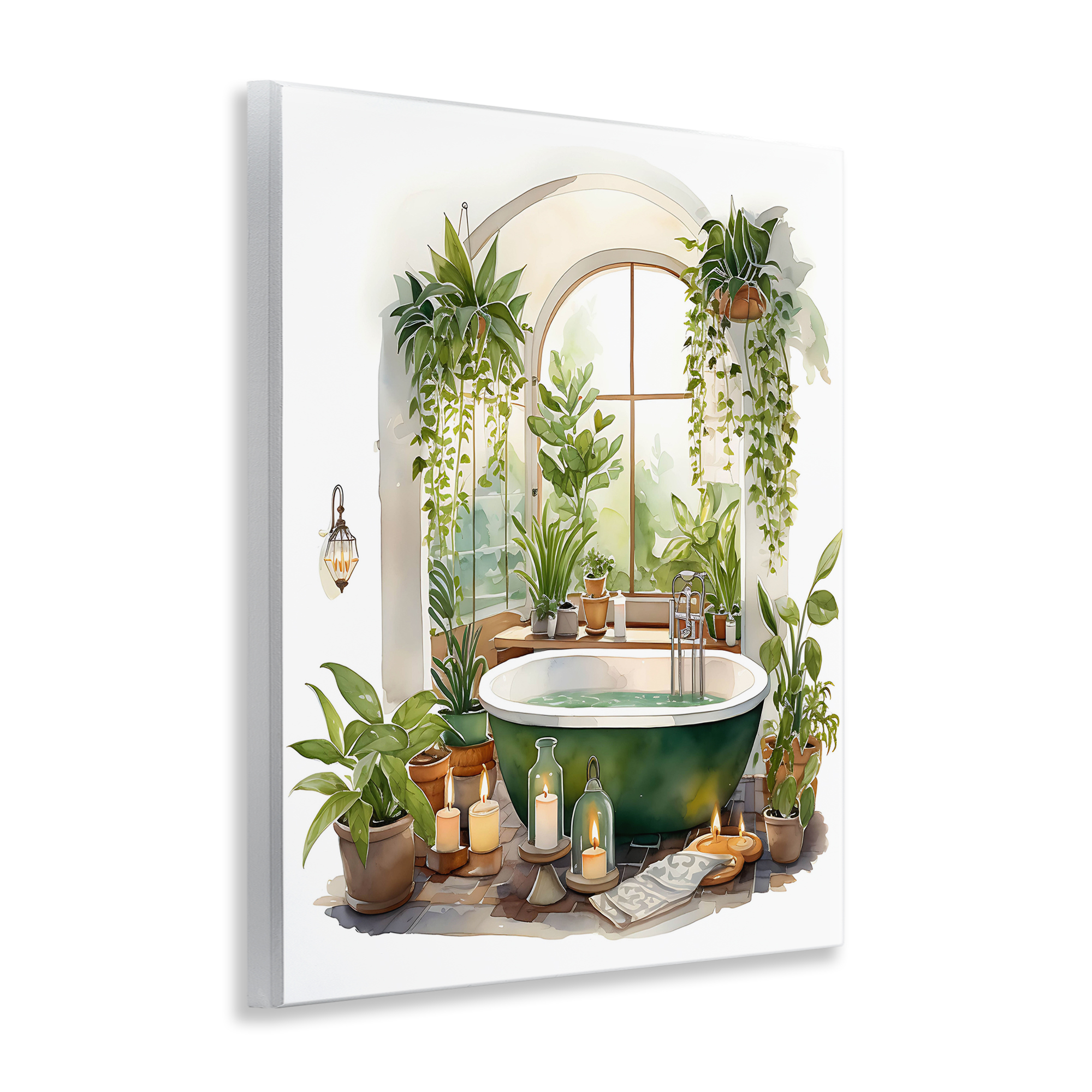 Tranquil Tub with Candles & Greenery Wall Plaque Art, design by Lettered and Lined