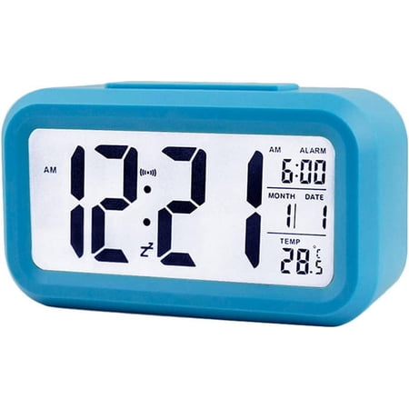 LED Digital Alarm Clock Backlight Snooze Mute Calendar Desktop Electronic Bcaklight Table Clocks Desktop Clock (Blue)