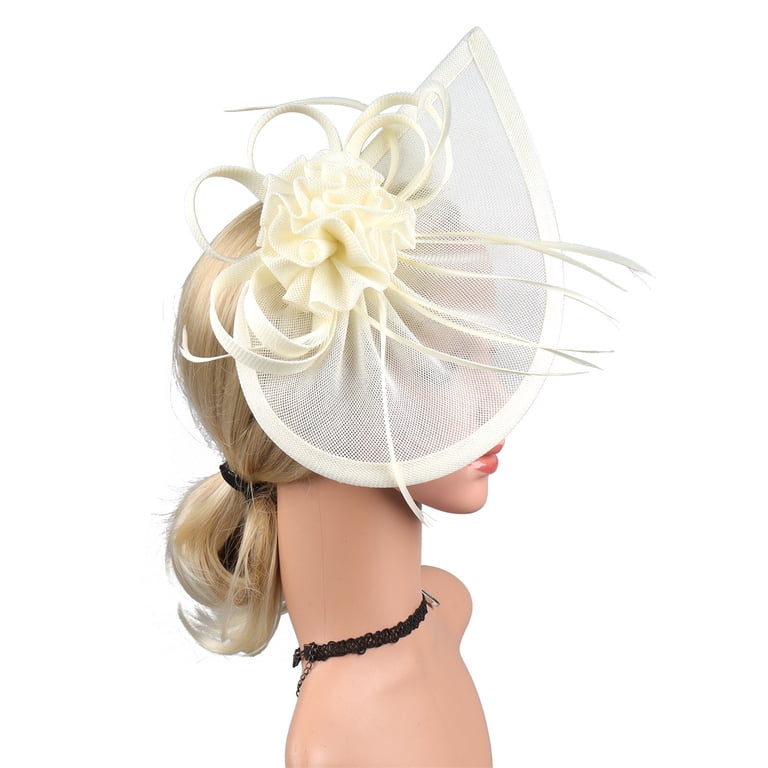 Vintage Linen Fascinator Hat for Derby Wedding Church Tea Party GILIGEGE Women Organza Church Fascinator British Tea Party  main image 4