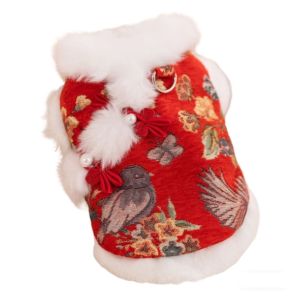 Dog Chinese New Year Clothes Cat Tang Costume Outfit, Dog Cheongsam Tang Suit,,Winter Fleece Dog Coat Jacket for Small Dogs