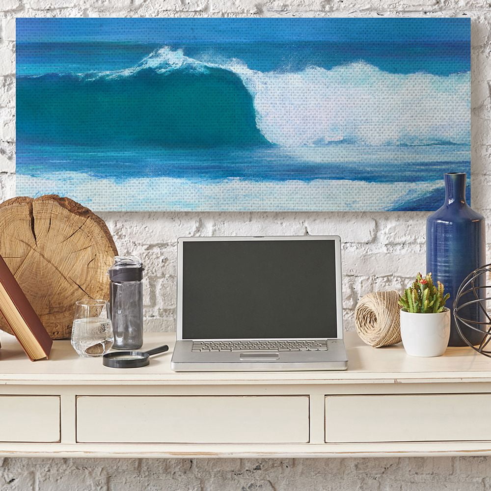 Stupell Industries Crested Beach Barrel Wave Blue Green Tide Canvas Wall Art Design by Suzanne Wilkins, 20" x 48"