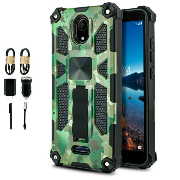 Value Pack + for Cricket Icon 2 with Tempered Glass Hybrid Phone Case Magnet Mount Ready Grip Grids Kickstand Slim Shock Bumper Cover