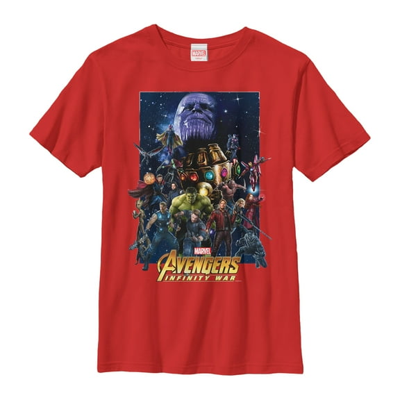 Boy's Marvel Avengers: Infinity War Character Collage Graphic Tee Red Large