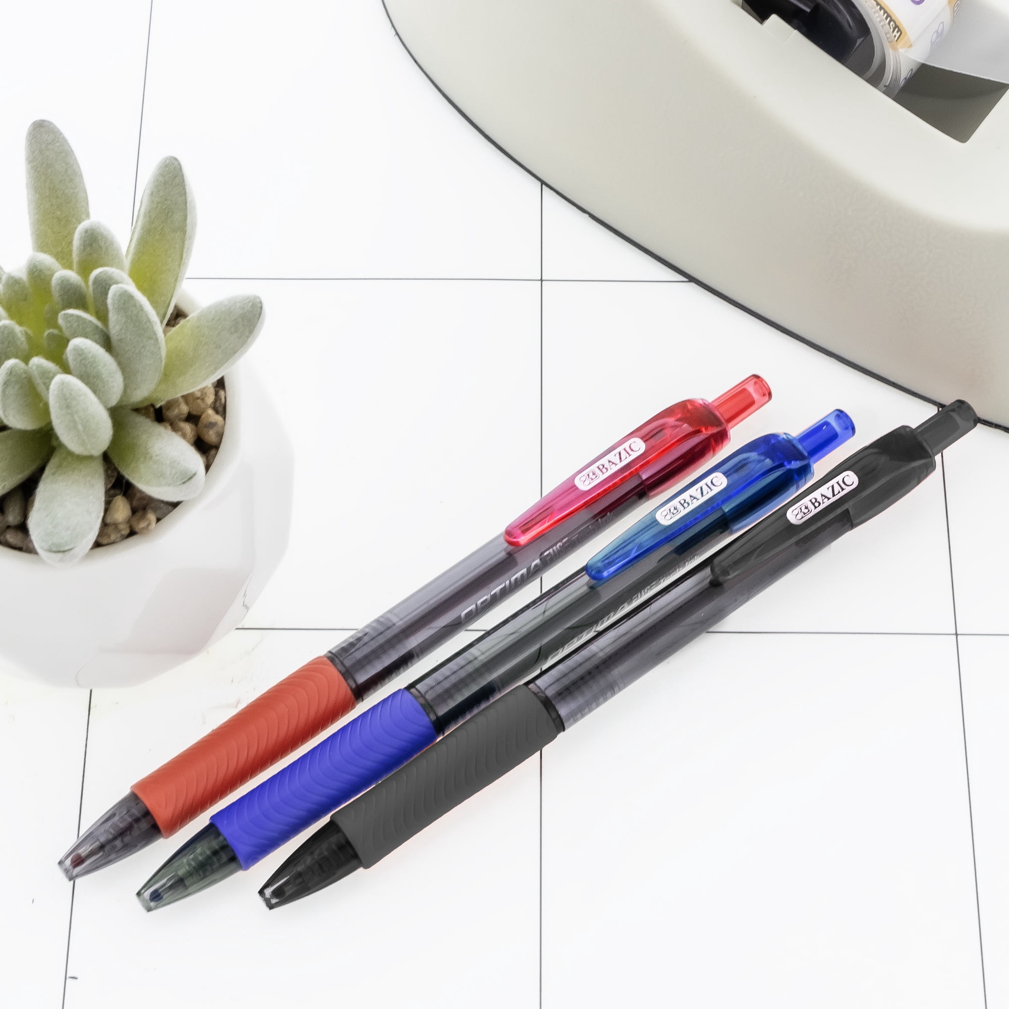 BAZIC Optima Assorted Color Oil Gel Ink Retractable Pen, 0.7 mm, (3/Pack), 24-Pack
