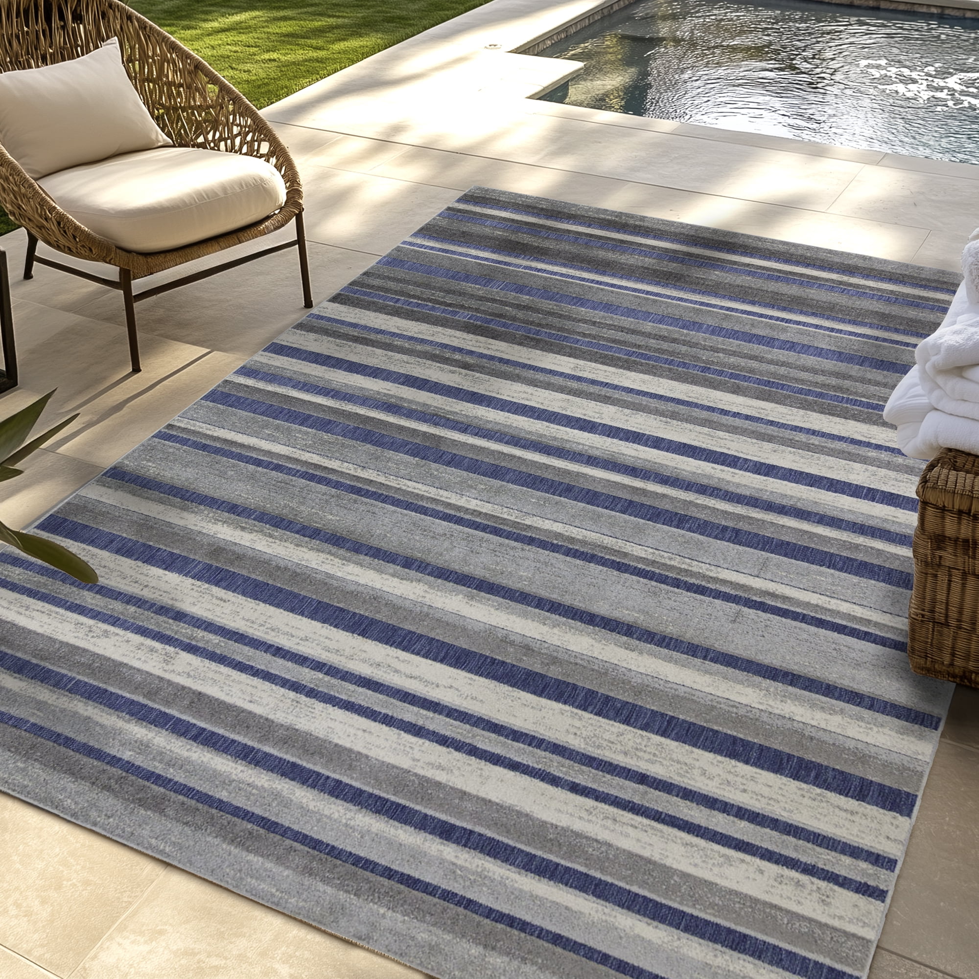 Kalari Koro Indoor/ Outdoor Polypropylene Navy Flat Weave Area Rug, 9x13