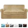 thumbnail image 1 of Housse de Canapé Extensible en Velours 4 Pcs 2024, Housse de Protection Séparée pour Coussins (Canapé Sable), 1 of 6