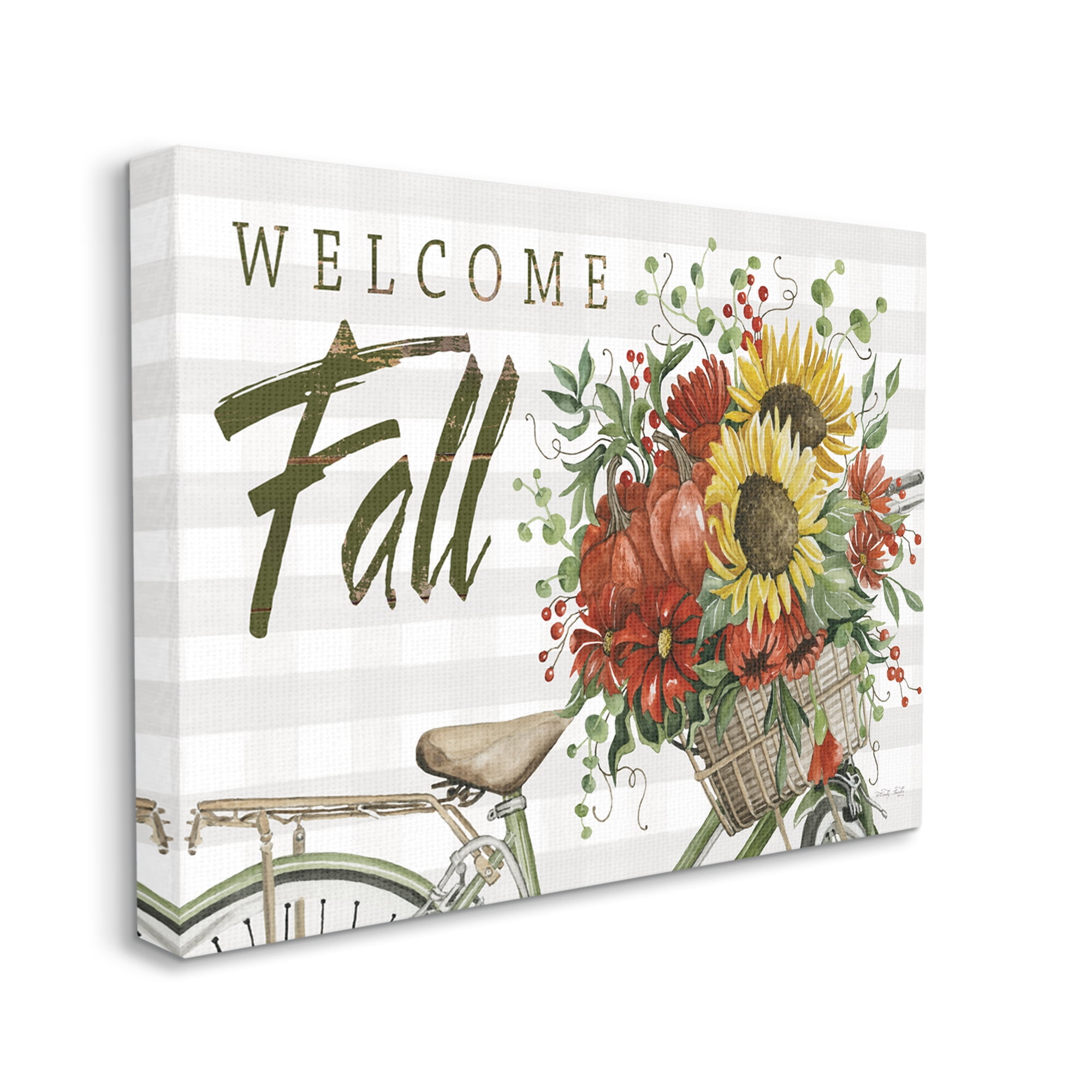 Stupell Industries Welcome Fall Autumnal Flower Assortment Bicycle Basket Graphic Art Gallery Wrapped Canvas Print Wall Art, Design by Cindy Jacobs