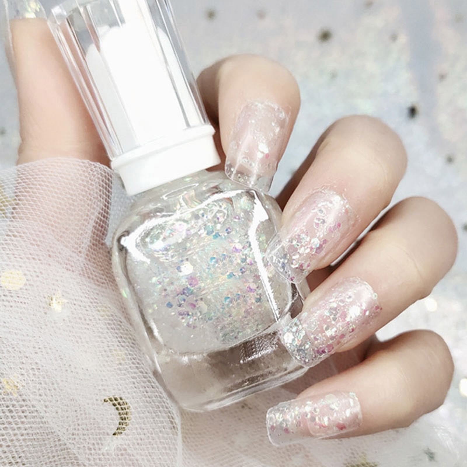 CBGELRT White Nail Polish Shiny Glitter Clear Gel Nail Polish Base Coat