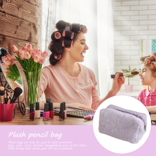 Bolso De Lapices Bolso Estuche para lápices de gran capacidad, de felpa, para cosméticos, bolígrafos, de almacenamiento (púrpura)